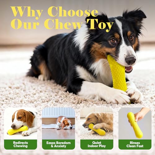 Natural Rubber Dog Chew Toys Tough Dog Toys for Aggressive Chewers (Yellow-Bone)