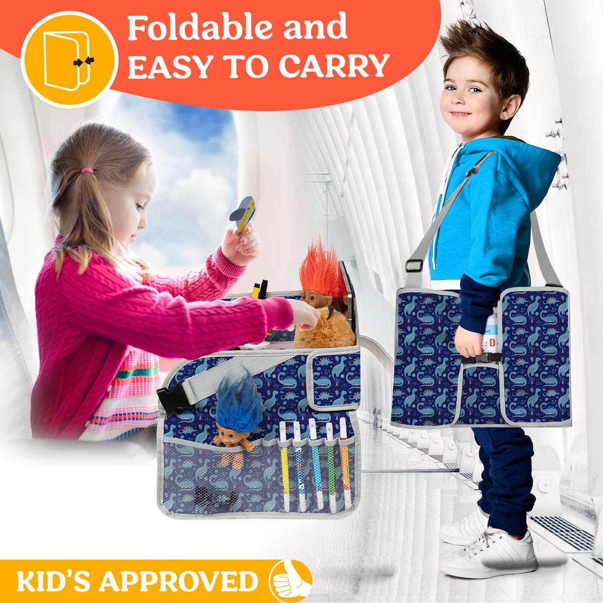 Kids Travel Tray for Car (Blue Dinosaur)