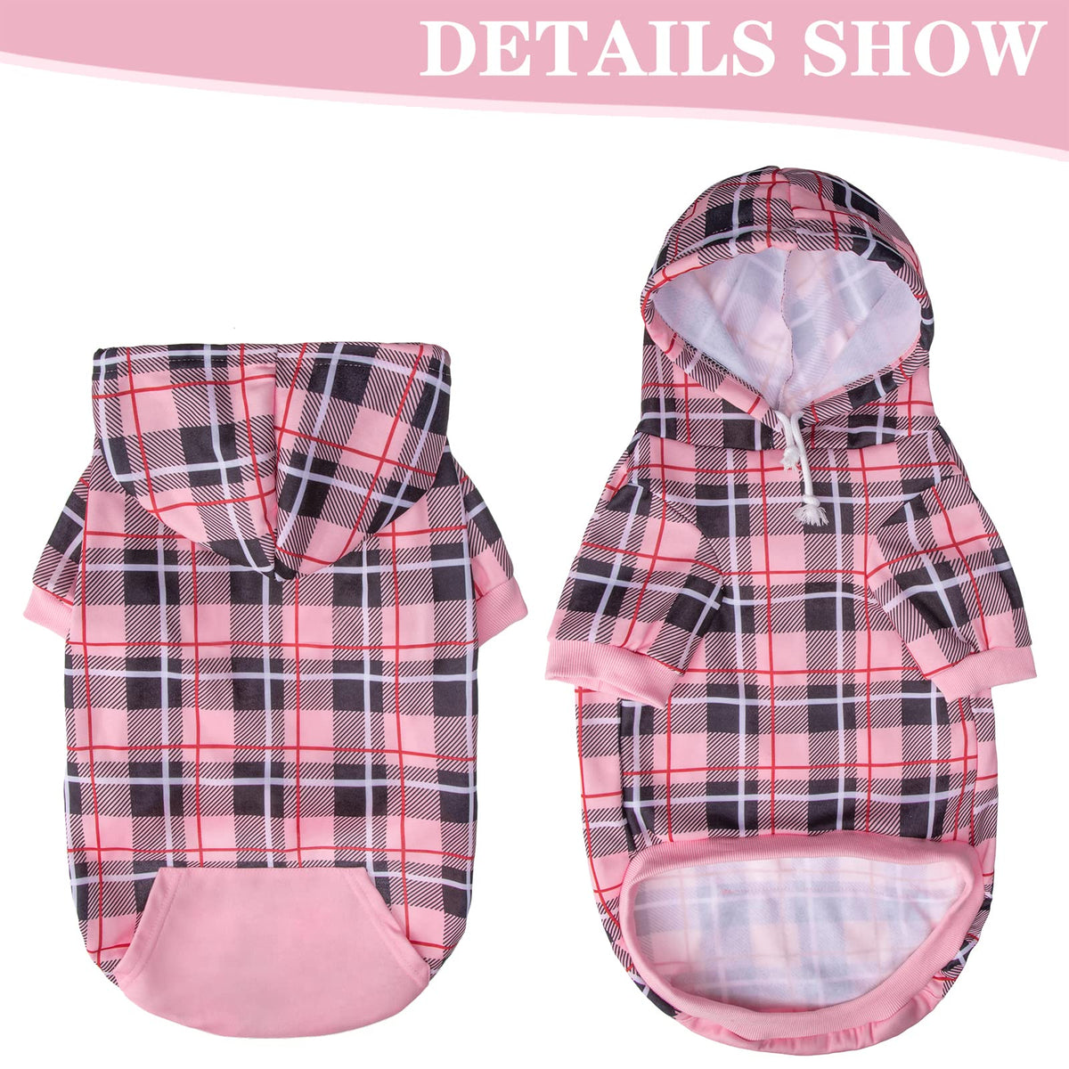 Plaid Dog Hoodie (Pink / S-Medium)