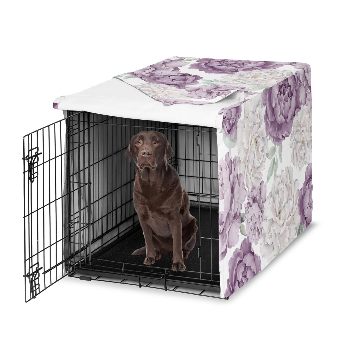 42in. Medium Large Dog Crate Cover (Purple and Ivory Peony / 42.0"L x 30.0"W x 28.5"H)