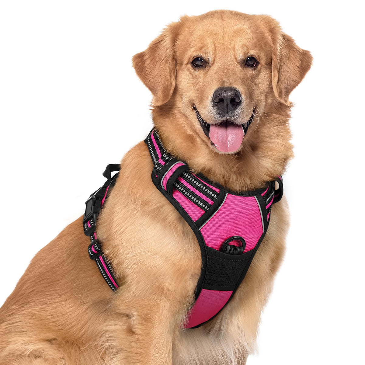 Dog Harness No Pull for Large Dogs with 2 Leash Clips (X-Large / Hot Pink)
