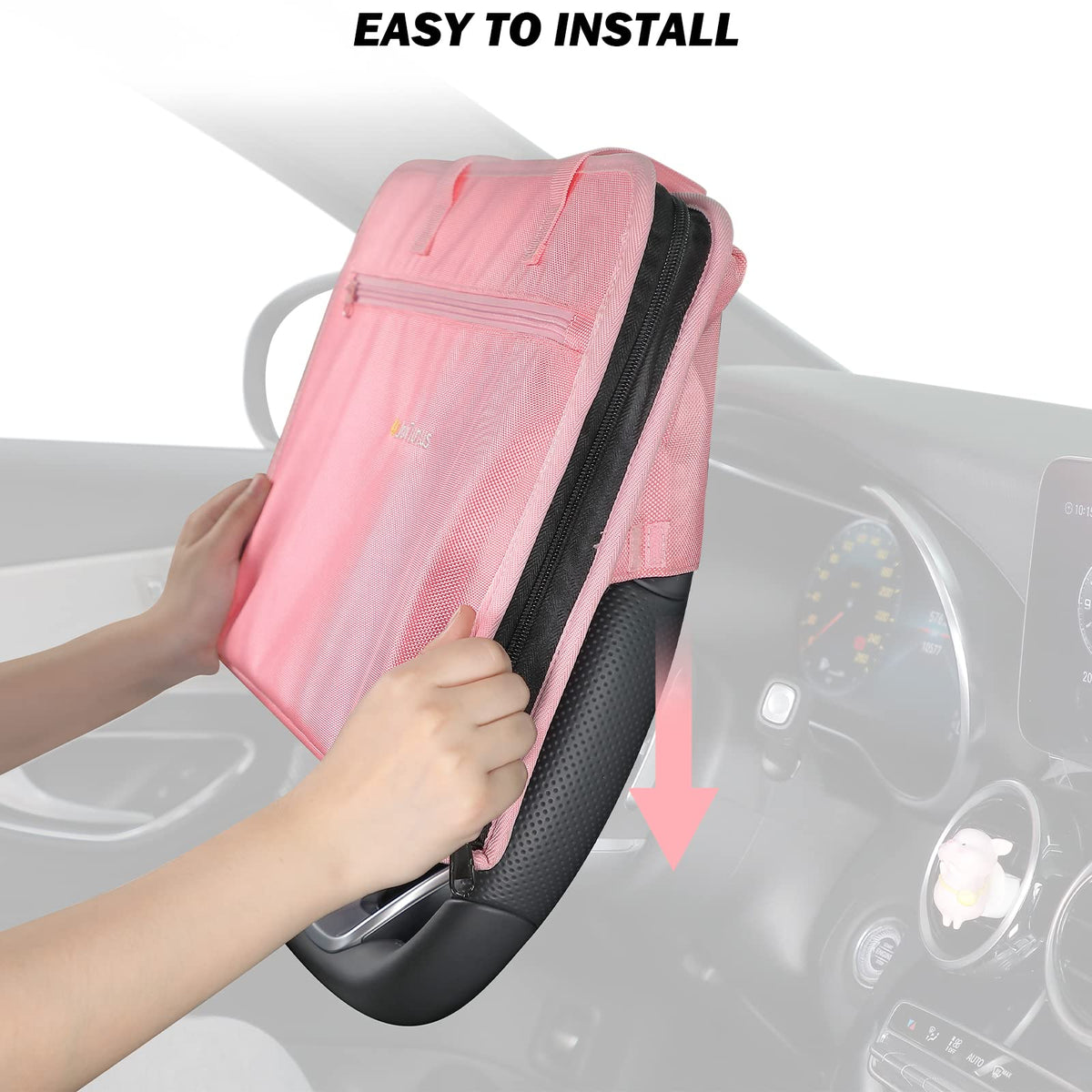 Steering Wheel Tray Car Desk for Parked Work Lunch Use (Pink / Large)