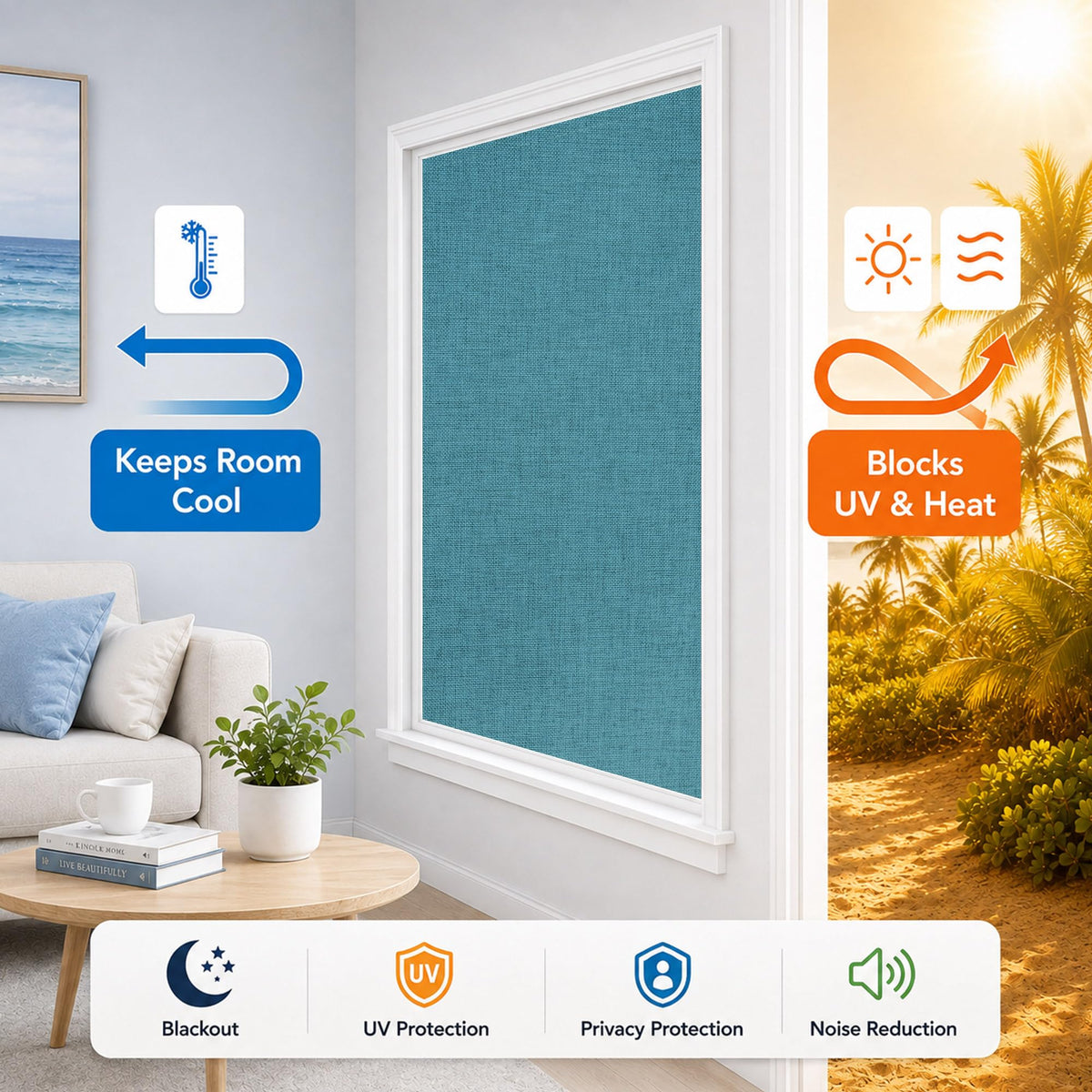 Self Adhesive Curtain No Rod Needed (Stone Blue / 35"W x 60"H)