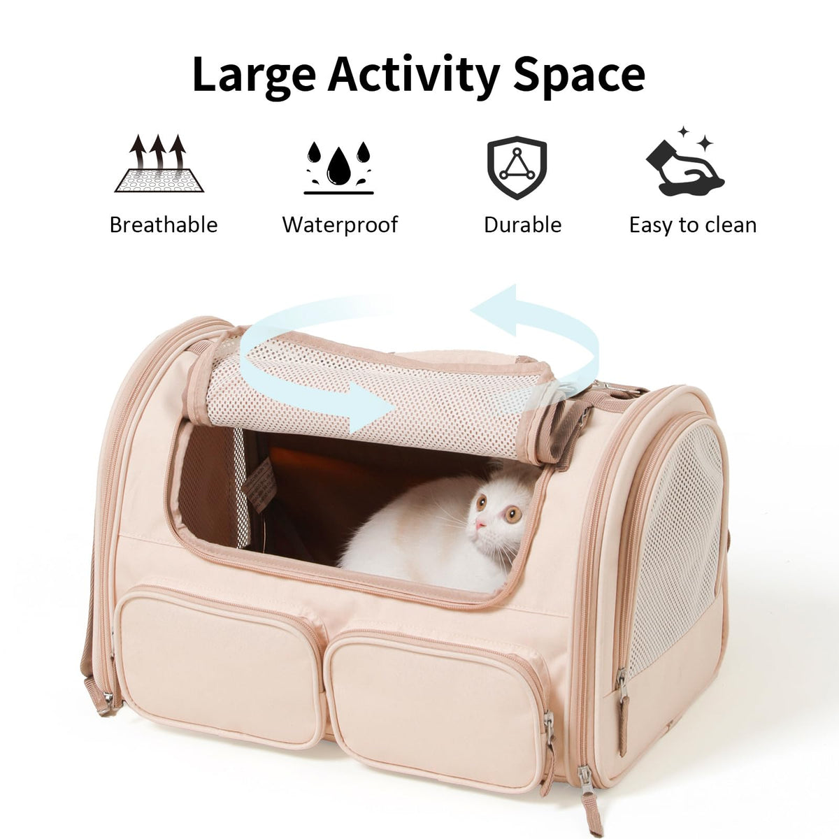 Cat Carrier Airline Approved Dog Carrier with Rollable Cover (Pink)