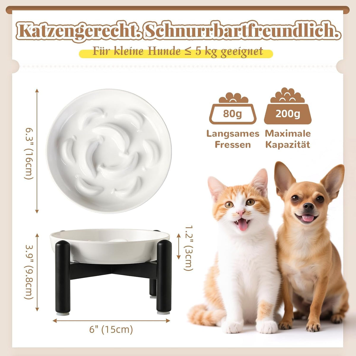 Elevated Slow Feeder Cat Bowl (White + Metal Stand / 9"H)