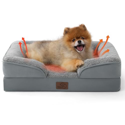Self Warming Orthopedic Dog Beds for Small Dogs Washable Original (Self Warming-Grey / 24"l X 18"w X 6"th)