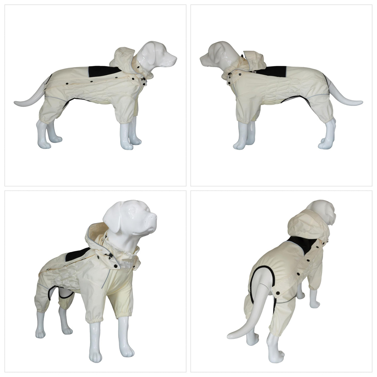 Waterproof Dog Raincoat with Removable Hood (Ivory / L (Back 16.5"))