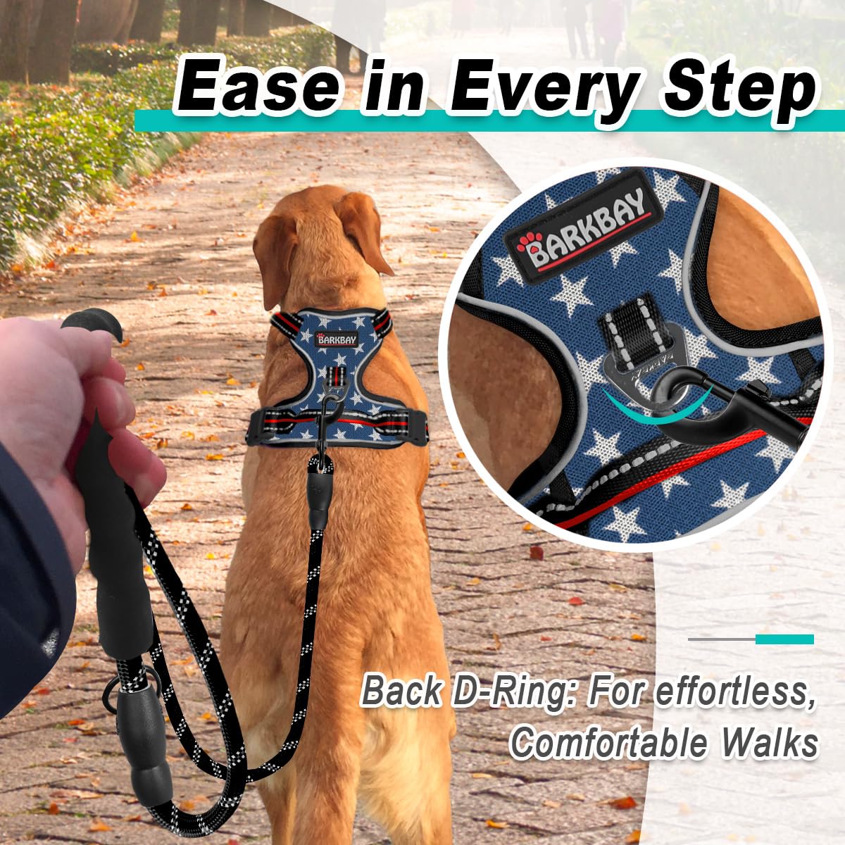 Dog Harness for Large Dog No Pull Mesh 2 Clips Dog Vest (Blue Star-Mesh / Large)