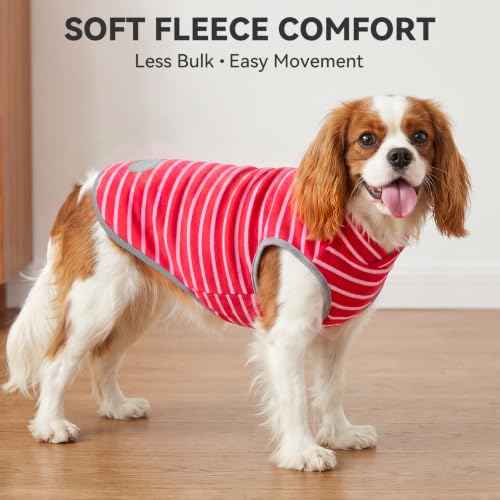 2 Pack Fleece Dog Sweater Pullover Lightweight Reflective Jacket (Large / Red & Red Stripes)