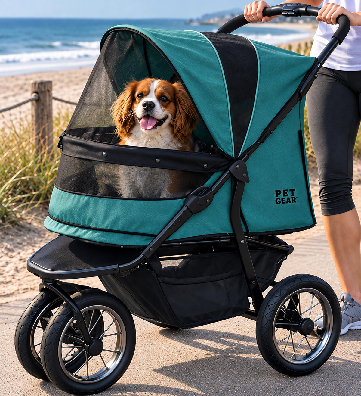 No Zip Jogger Pet Stroller for Cats (Green Mountains - Extra Large)
