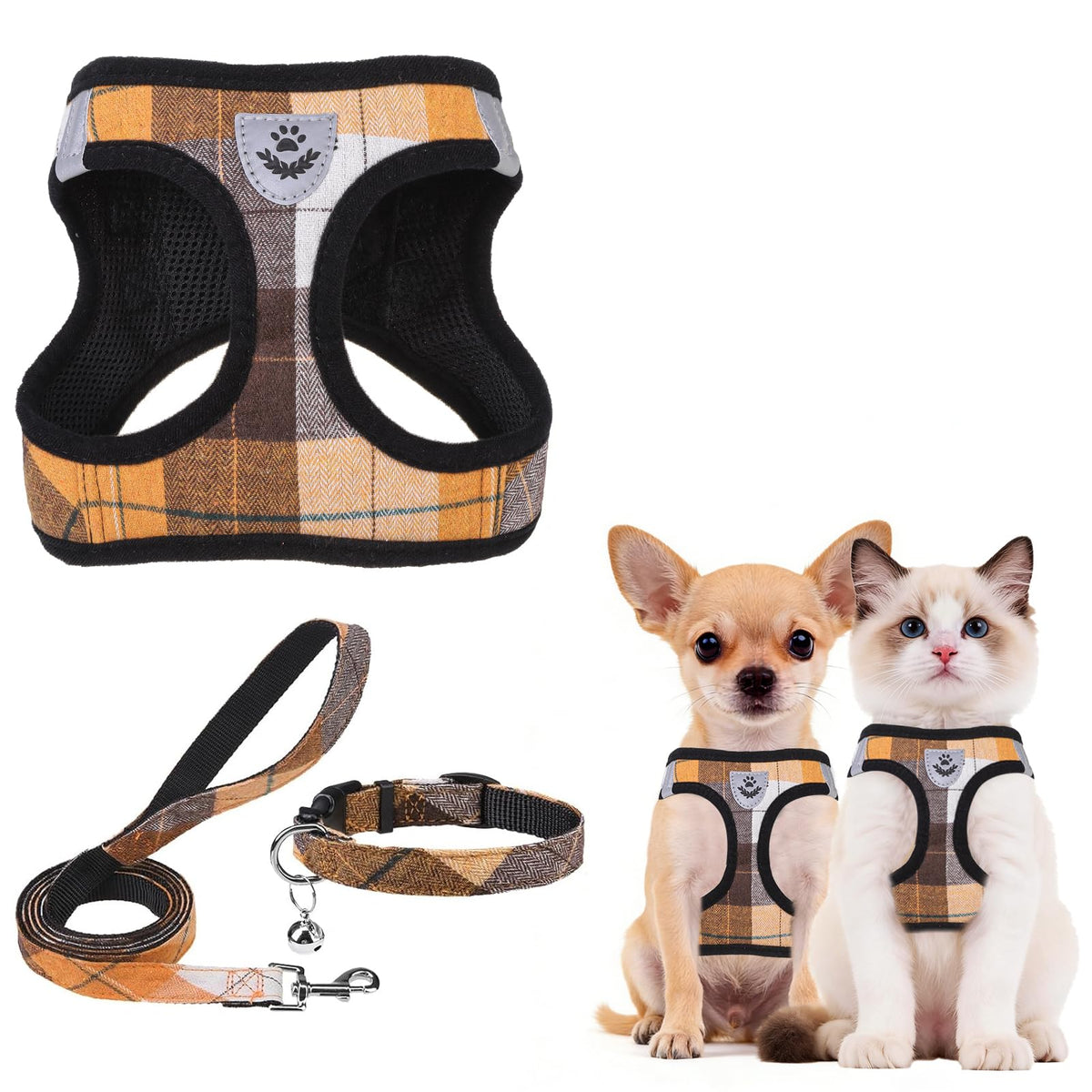 Dog Harness Collar and Leash Set No Pull for Small Medium Sized (Orange / XXS (CHEST 11.5"-13"))