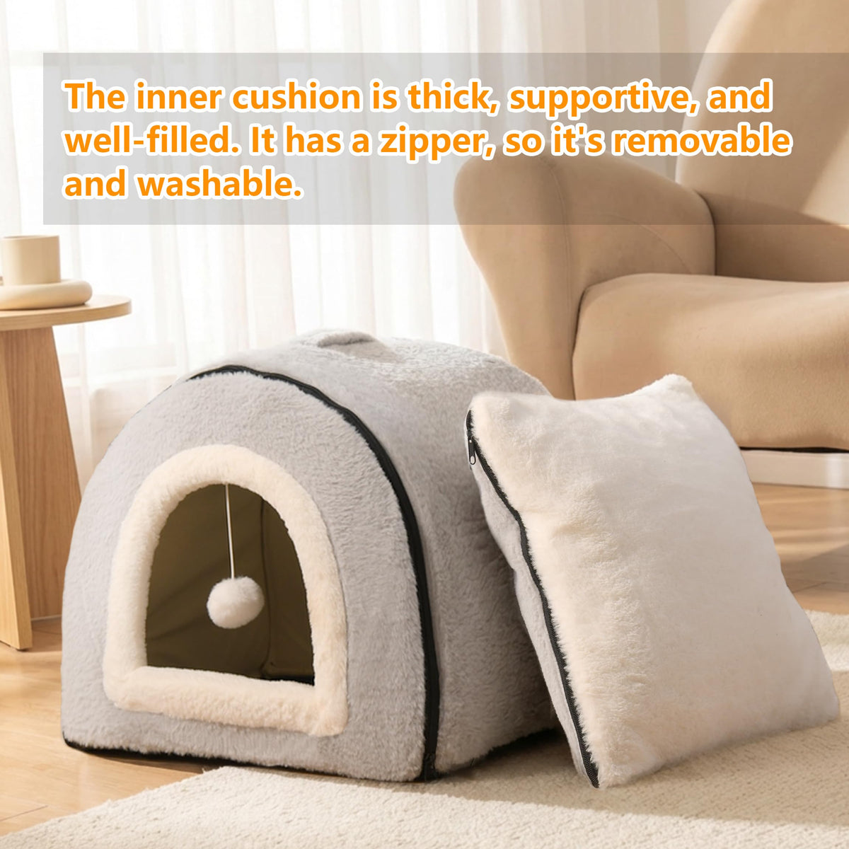 Cat Bed for Indoor Cats (Grey / L:(17.5"×16.9"×15.9"))