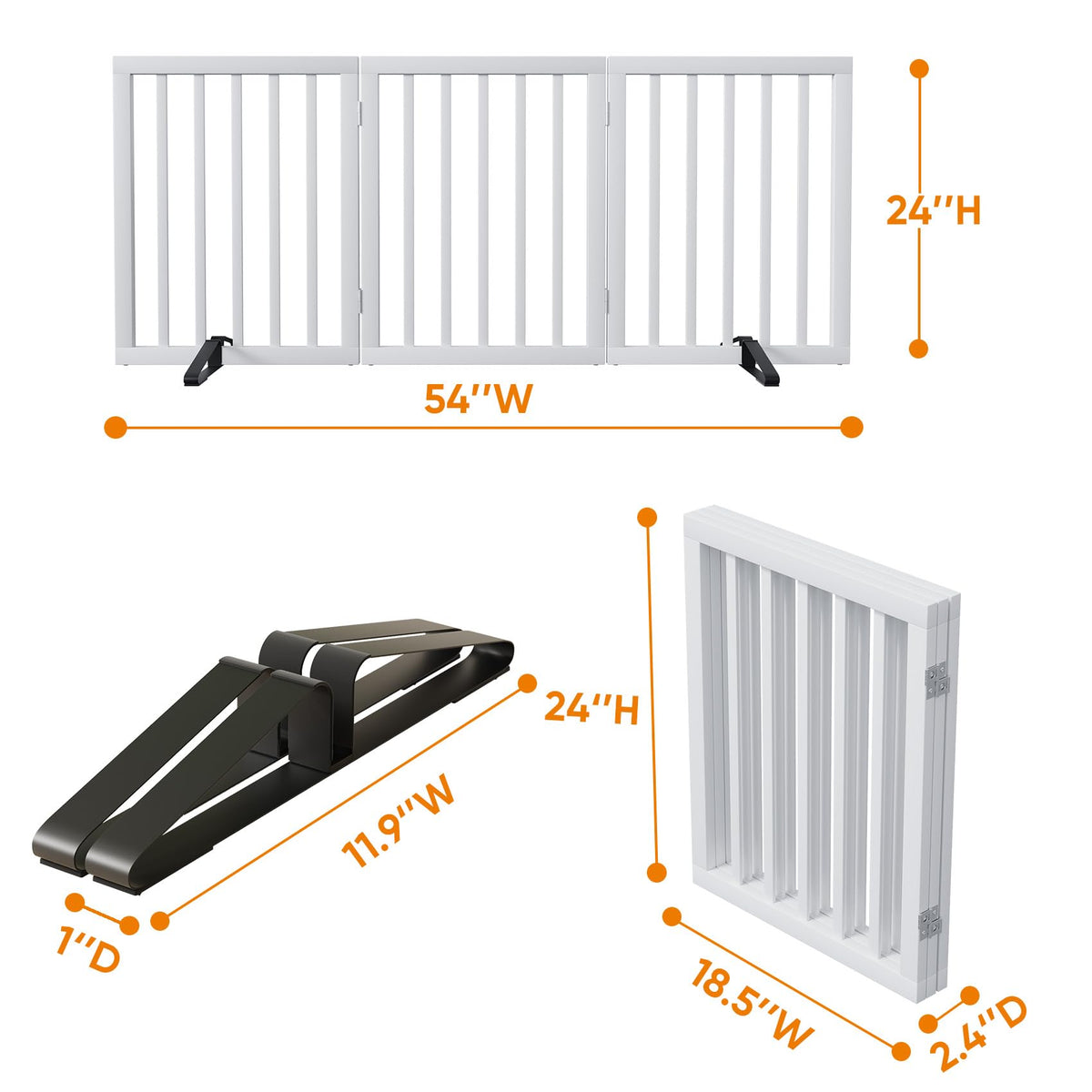 White 18 55" Wide Pet Gate (Bamboo Dog Gate White / 3 Panel - 55 inches Wide)