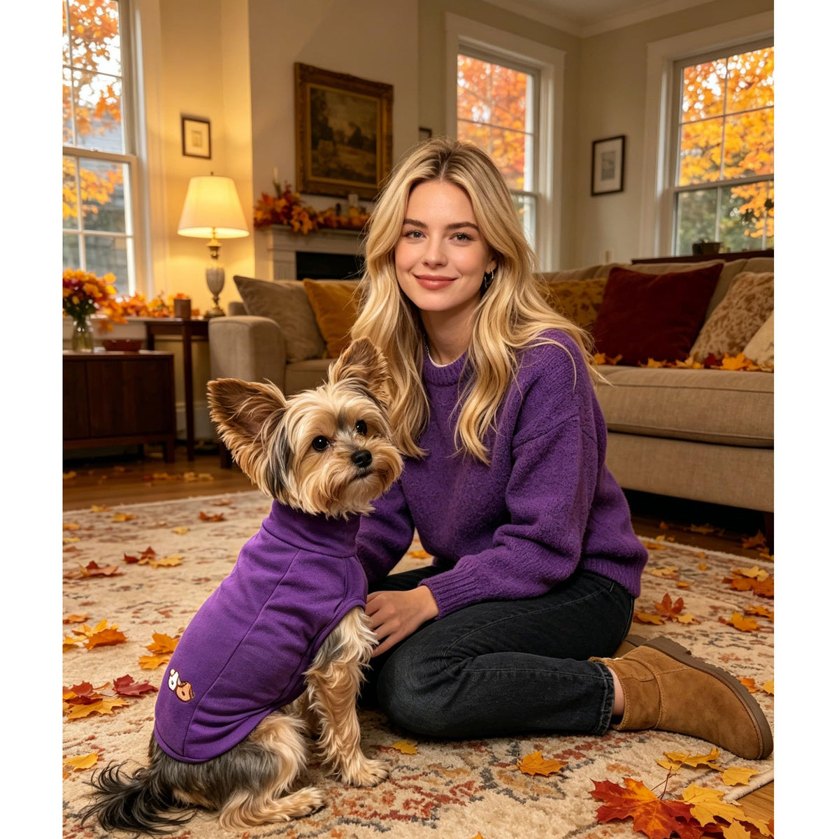 Turtleneck Dog Shirt Embroidery Soft Dog Sweatshirt Stretchy Striped Puppy Pullover (Pur SLS / Small)