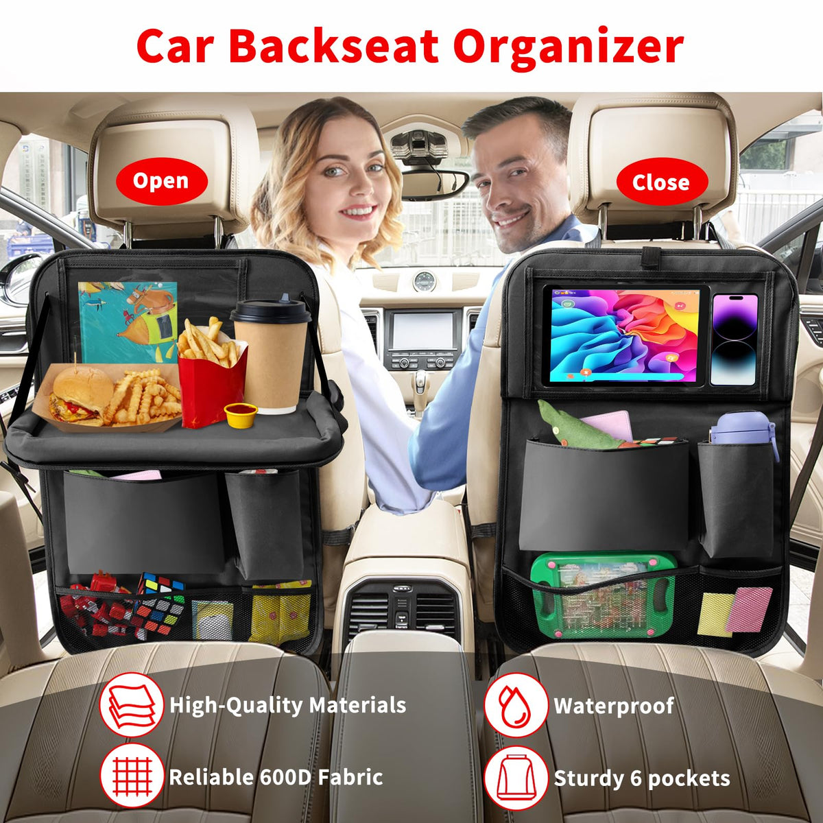 Car Backseat Organizer with Tablet Holder (1Pack / Black)