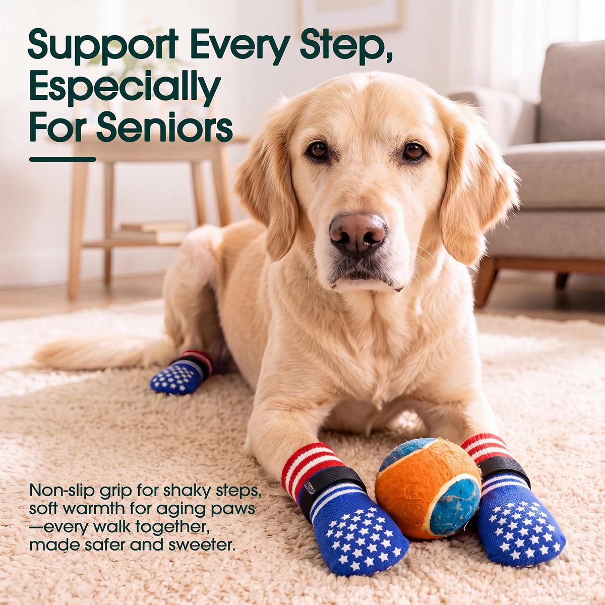 2 Pairs Anti Slip Dog Socks with Grips (S(paw width: 1.89"） / Blue)