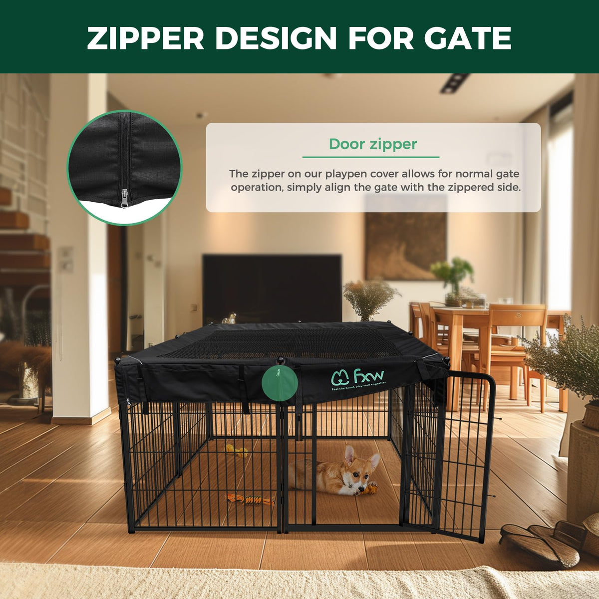 Homeplus Indoor Dog Playpen with Mesh Top Cover (Black / 32"H)