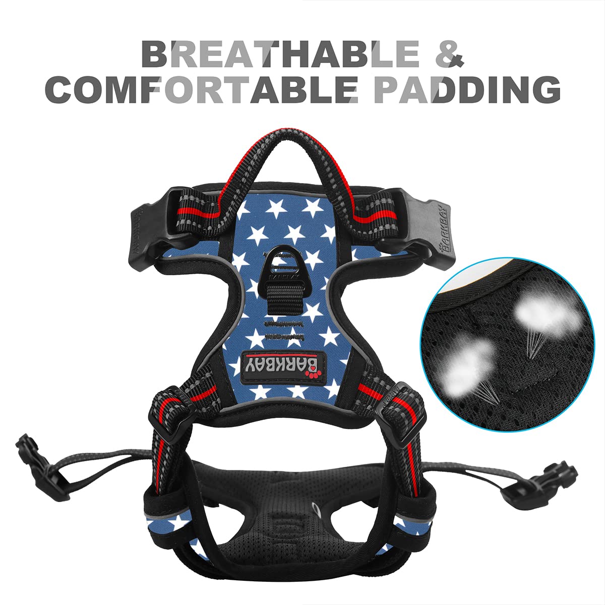 No Pull Dog Harness Front Clip Heavy Duty Reflective Easy Control Handle for Large Dog Walking (Blue Star / Medium(Chest:21.3-29"))