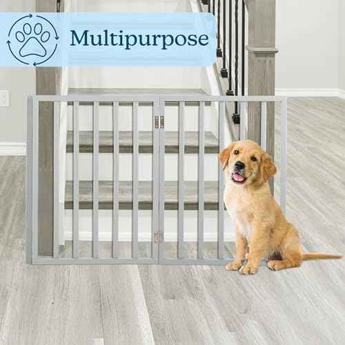 Pet Gate - 3-Panel Indoor Foldable Dog Fence for Stairs, Hallways, or Doorways - 54x24-Inch Retractable Wood Freestanding Dog Gates by PETMAKER (Gray) (Gray / 3 Panel)