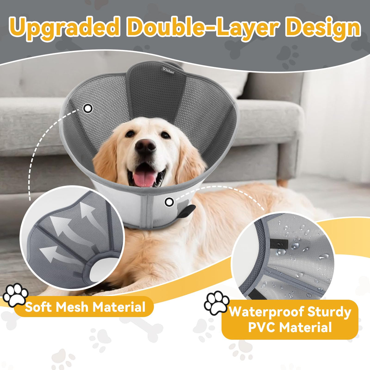 Dog Cone Collar for Large Medium Dogs (XL (Neck: 18.5-21.1") / Grey)
