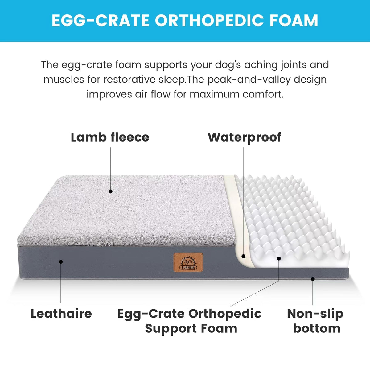 Extra Large Orthopedic Dog Bed (Grey / 47.5"L x 29.0"W x 4.0"Th)