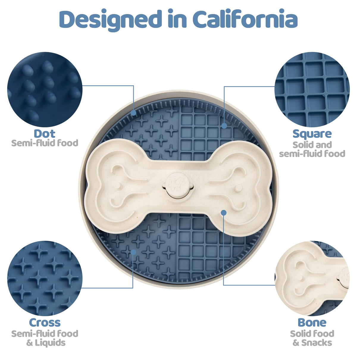 Slow Feeder Dog Bowl with Lick Mat and Puzzle Inserts (L / Blue)