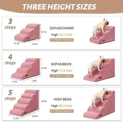 5 Step Pink Dog Stairs for High Bed (Pink / Standard 5-Step 22.2"H)