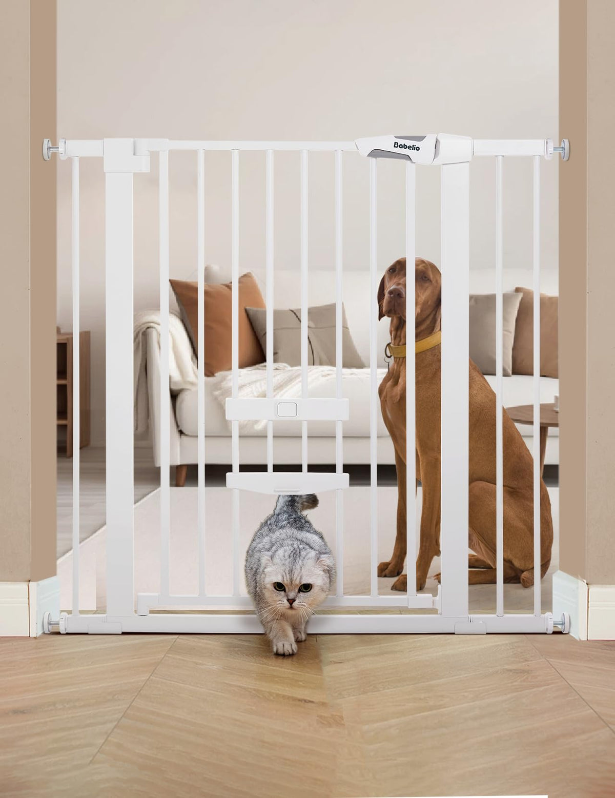 36" Tall Pet Gate with Cat Door (White / 29-40" Wide, 36" Tall)
