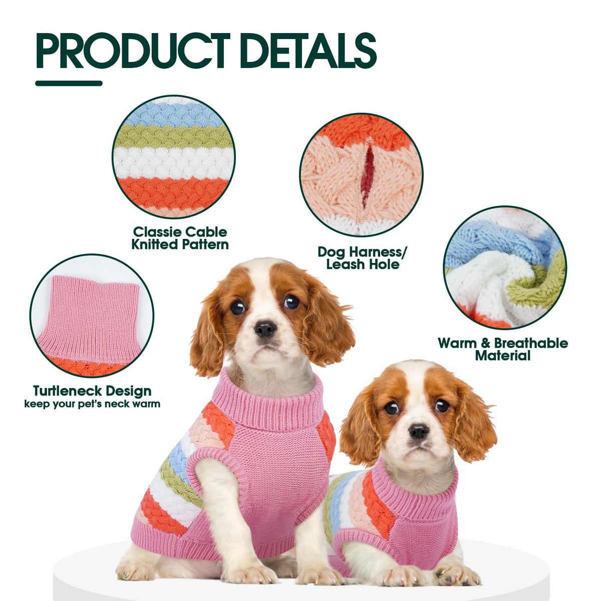Dog Sweater Thermal Knit Winter Clothes for Large Dogs (XX-Large (Chest: 23.6''; Weight: 23 - 35LB) / Pink)
