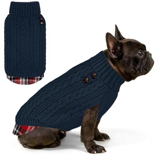 Dog Sweater for Small Dogs Turtleneck Thick Knit Pullover (Large (13-19lbs) / 4# Navyblue)