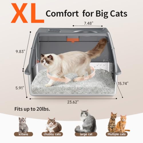 XL Enclosed Stainless Steel Litter Box with Lid (Dark Gray)