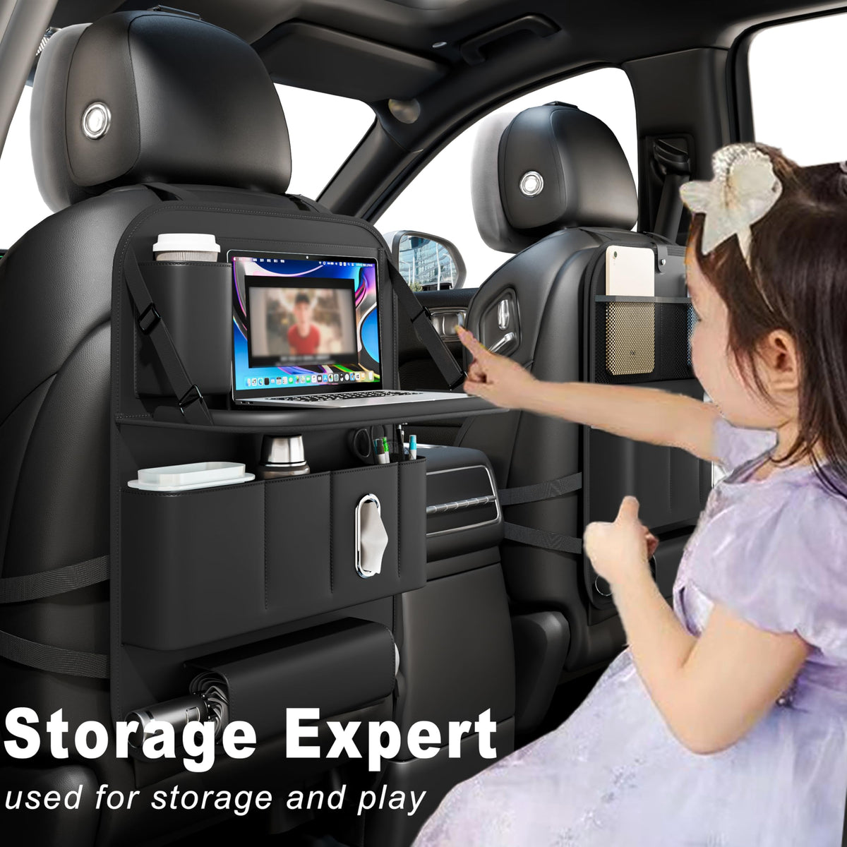 Backseat Car Organizer with Tray 1 Pack (Black)