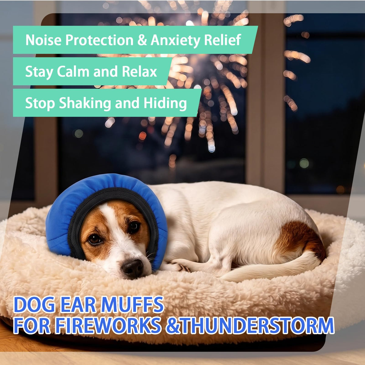 Dog Ear Cover for Noise & Anxiety (Blue / Large (Head: 15.7"–21.7"/40-55cm))