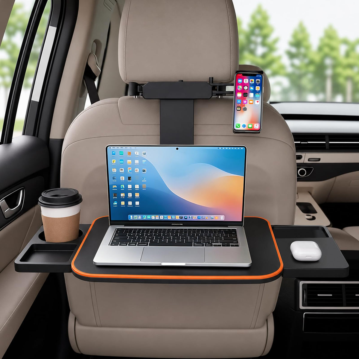 Large Car Tray Table for Back Seat with Adjustable Height (Orange)
