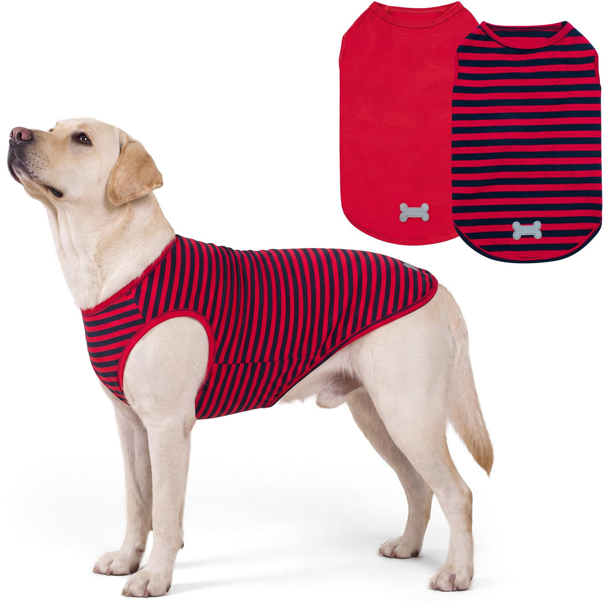 2Pack Cotton Dog Shirt for Medium Large Dogs Soft Striped Tank Top (XX-Large (40-55lbs) / 2Pack (Red+Striped))