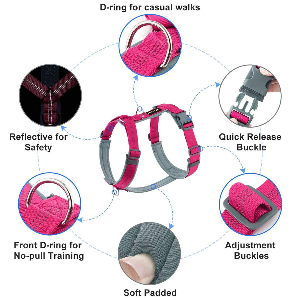 No Pull Dog Harness (XS / Hot Pink)