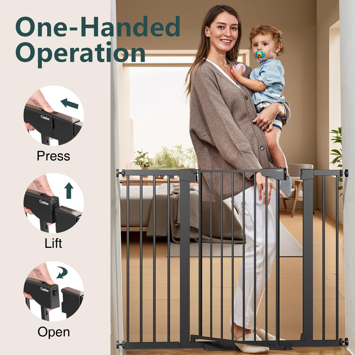 36" Extra Tall Baby Gate for Stairs (Black / 30-48"W x 36"H)