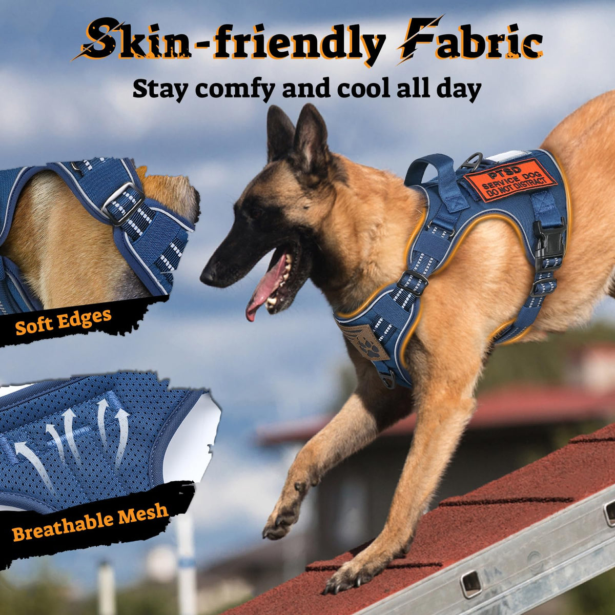 Tactical Dog Harness for Small Dogs (S(Chest:16.1"-31.5",Neck:15.4"-21.6",Back:7.1") / Blue)