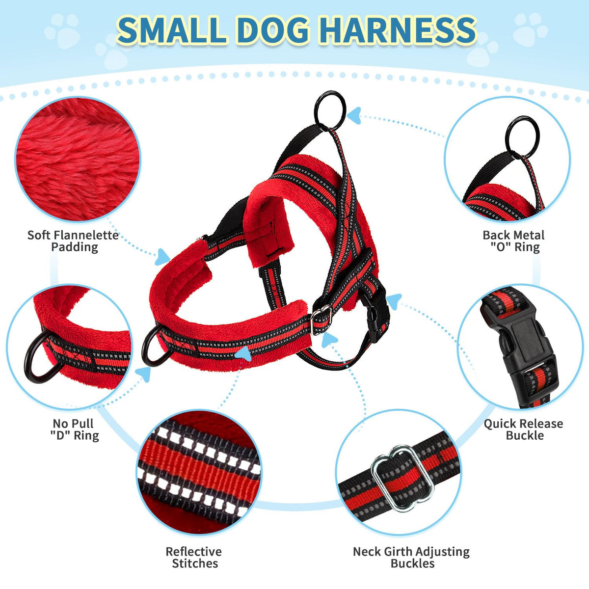 No Pull Small Dog Harness and Leash Set with Front Clip (XX-Small / Red)