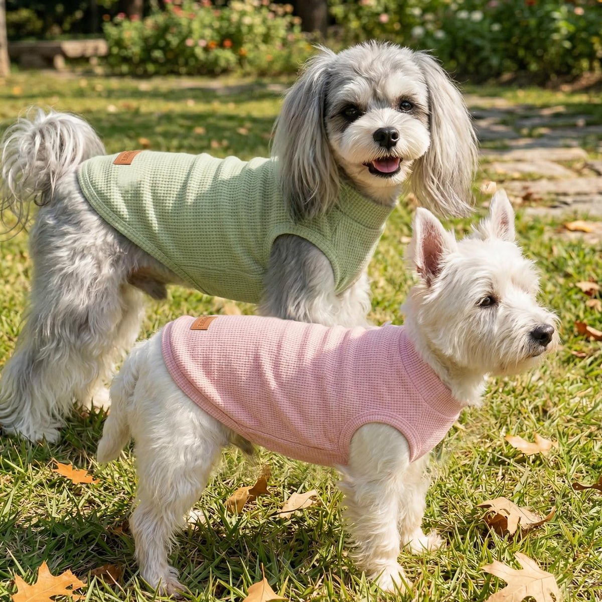 2Pack Dog Shirts Lightweight Waffle Dog Shirt for Small Dogs Sleeveless Dog Shirt for Small Medium Boy Girl Dogs Cozy & Breathable Pet Vest (L(Back: 15.7", Chest: 20.5", 13.2-19.8lbs) / Light green+Light pink)