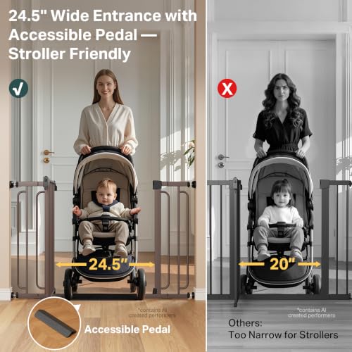 36.6 59" Extra Wide Baby Gate for Stairs (Brown / 36.6-59"W x 30.5"H)