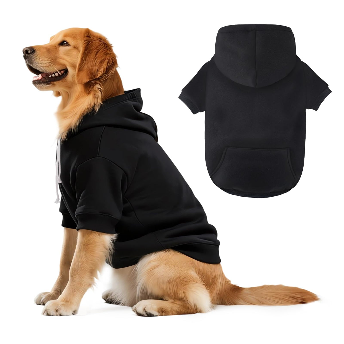 Dog Basic Hoodie Soft Dog Clothes Cold Weather Sweaters for Medium Large Dogs Cozy Fabric Warm Sweatshirt with Leash Hole for Boys (Black / XXL (Back: 30.71",Chest:37", 55-80lbs))