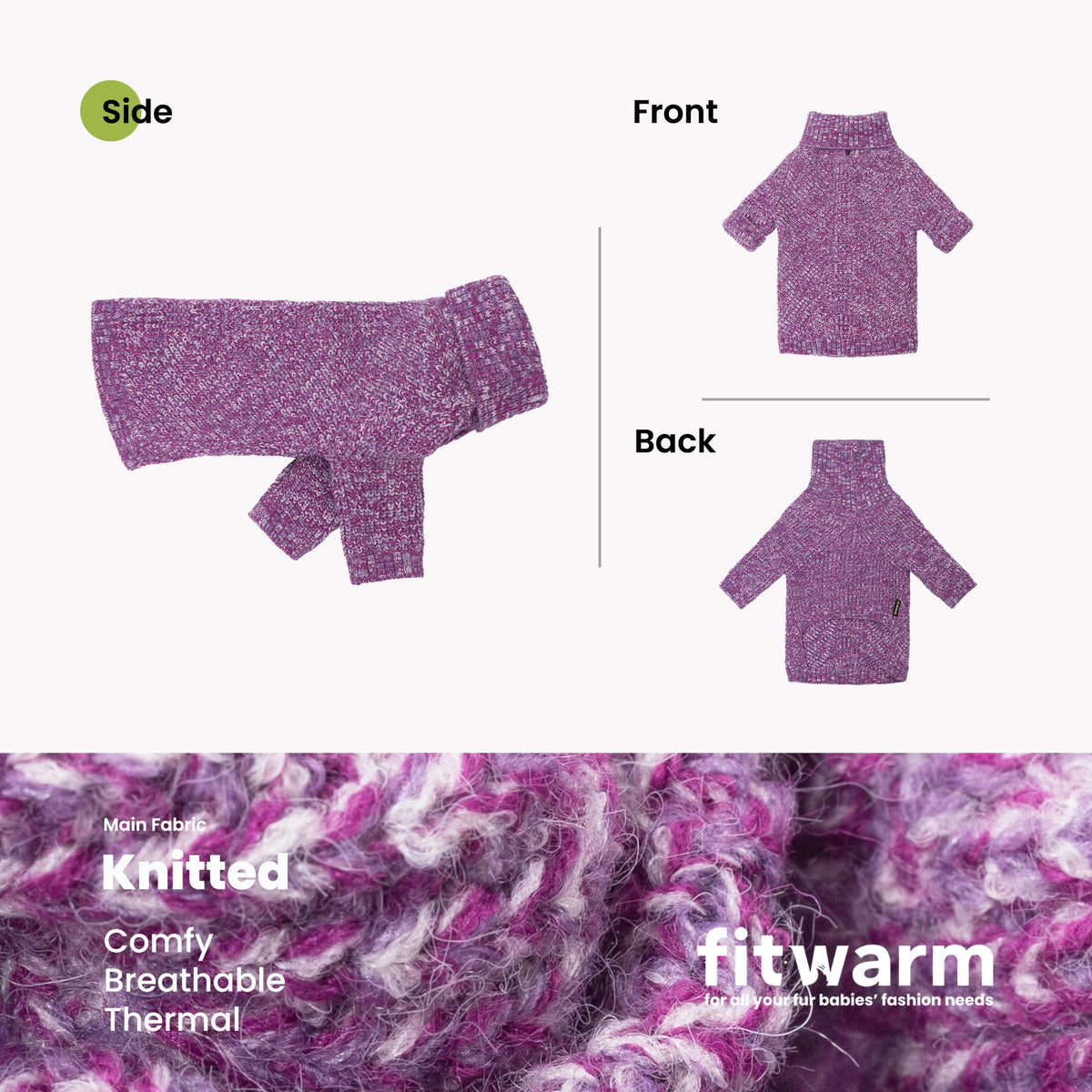Chunky Knitted Dog Sweater (Large / Heather Purple)