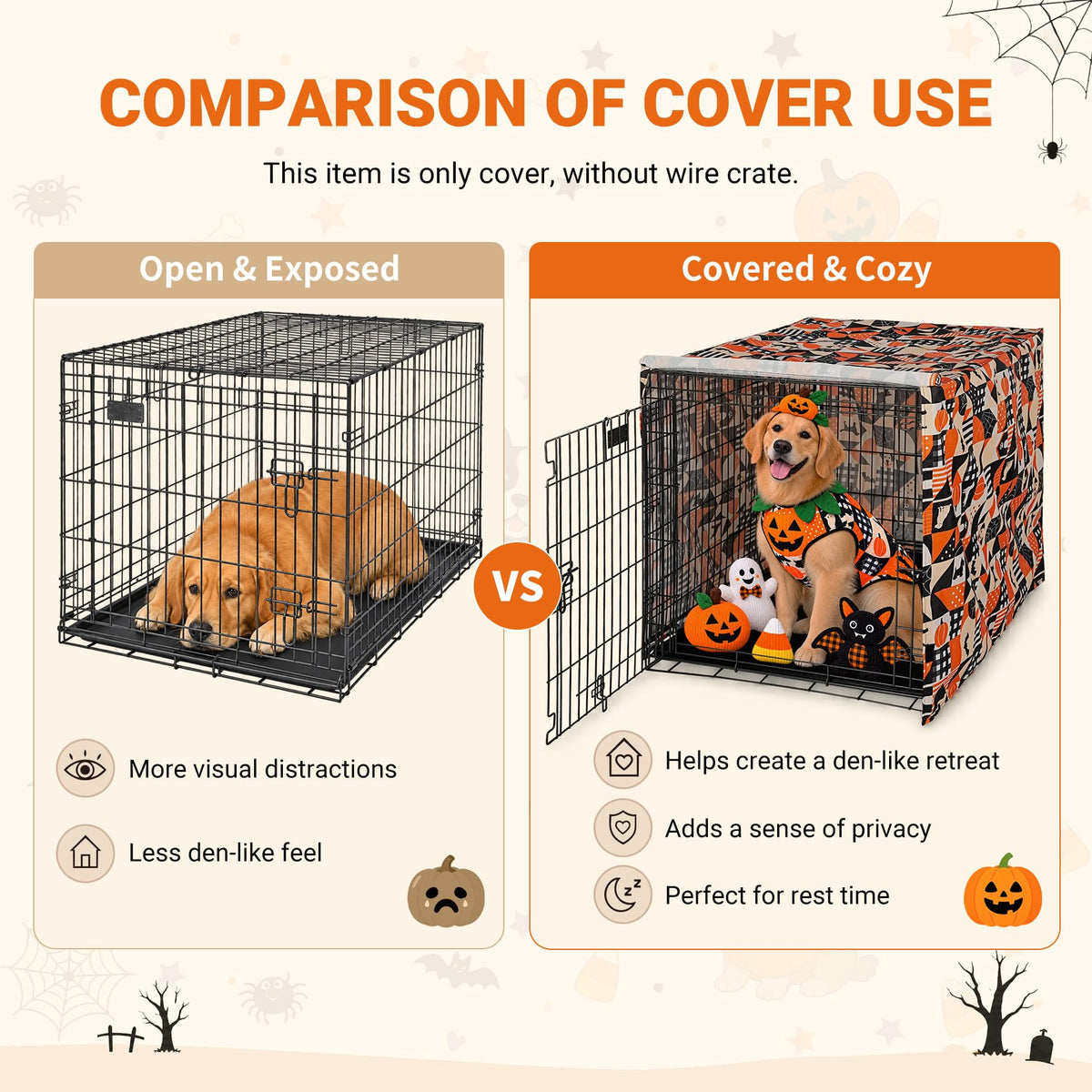 Halloween Pattern Dog Crate Cover (Orange Dog Grid / 48.0"L x 30.0"W x 33.0"H)