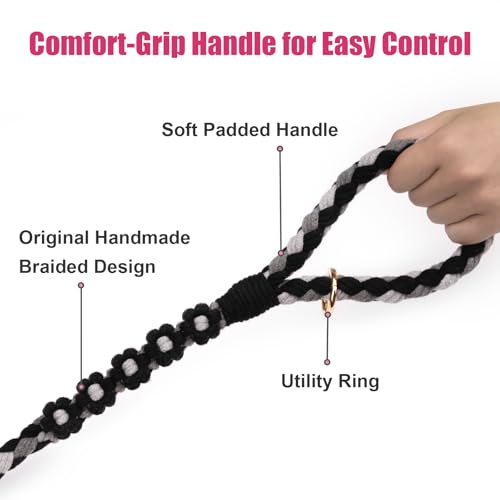 5FT Braided Cotton Rope Leash for Small (Black)