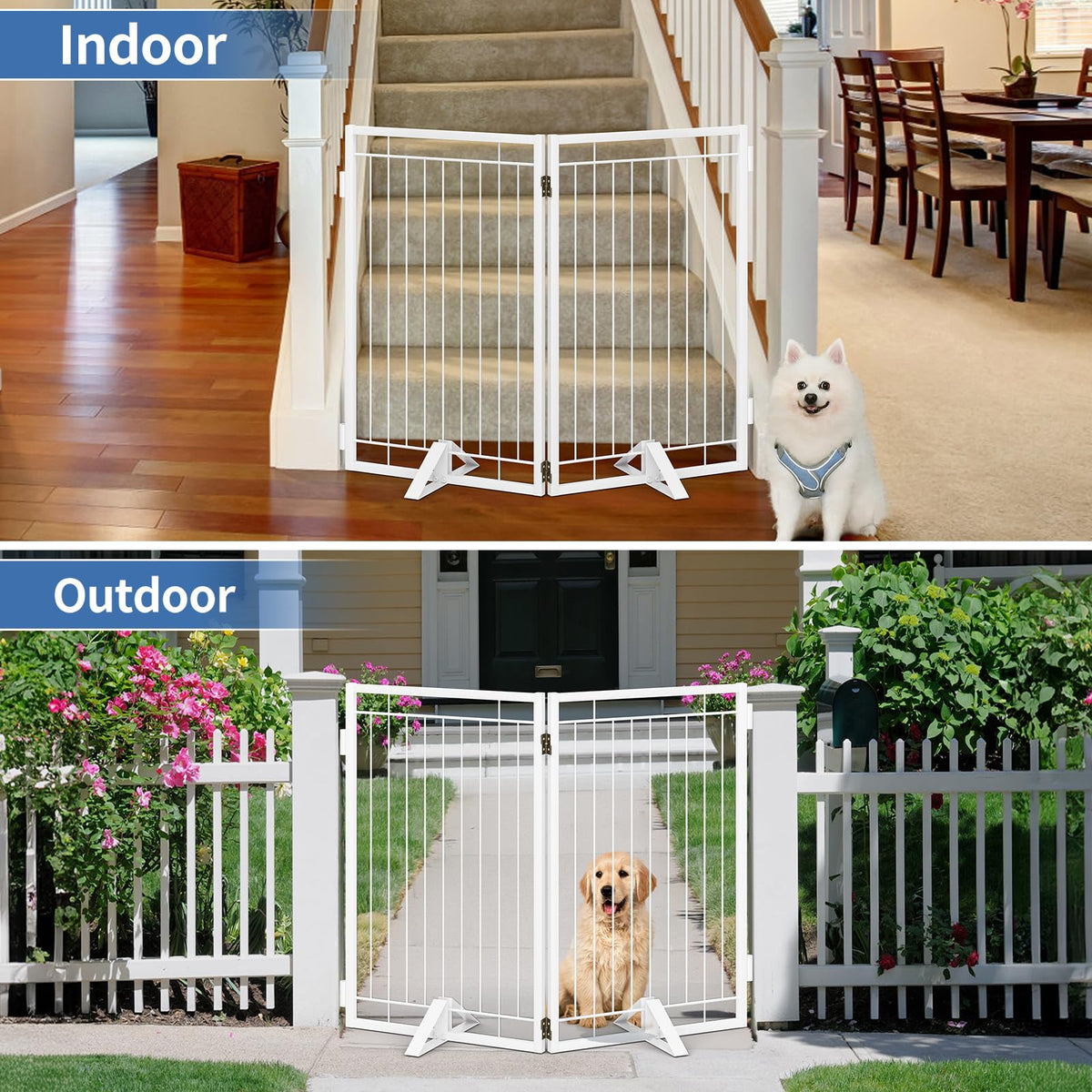 Full Metal Freestanding Dog Gate for Indoor & Outdoor (White / 【2 Panels】40"W×32"H)