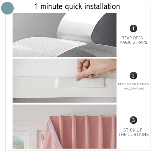 Magic Tape Stick on Curtains Blackout Curtains for Bedroom no Drillng Self Adhesive Curtain no Rod Small Window (Pink / 35"W x 40"L (Pack of 2))