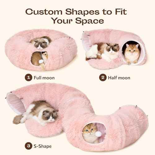 Indoor Cat Tunnel with Donut Bed (Pink)