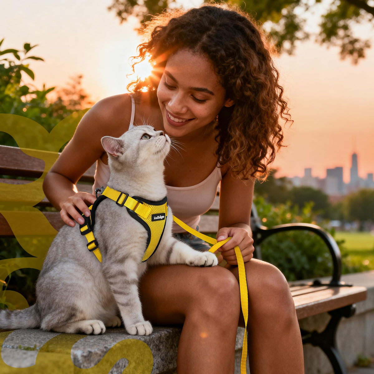Cat Harness and Leash Set (M / Yellow)