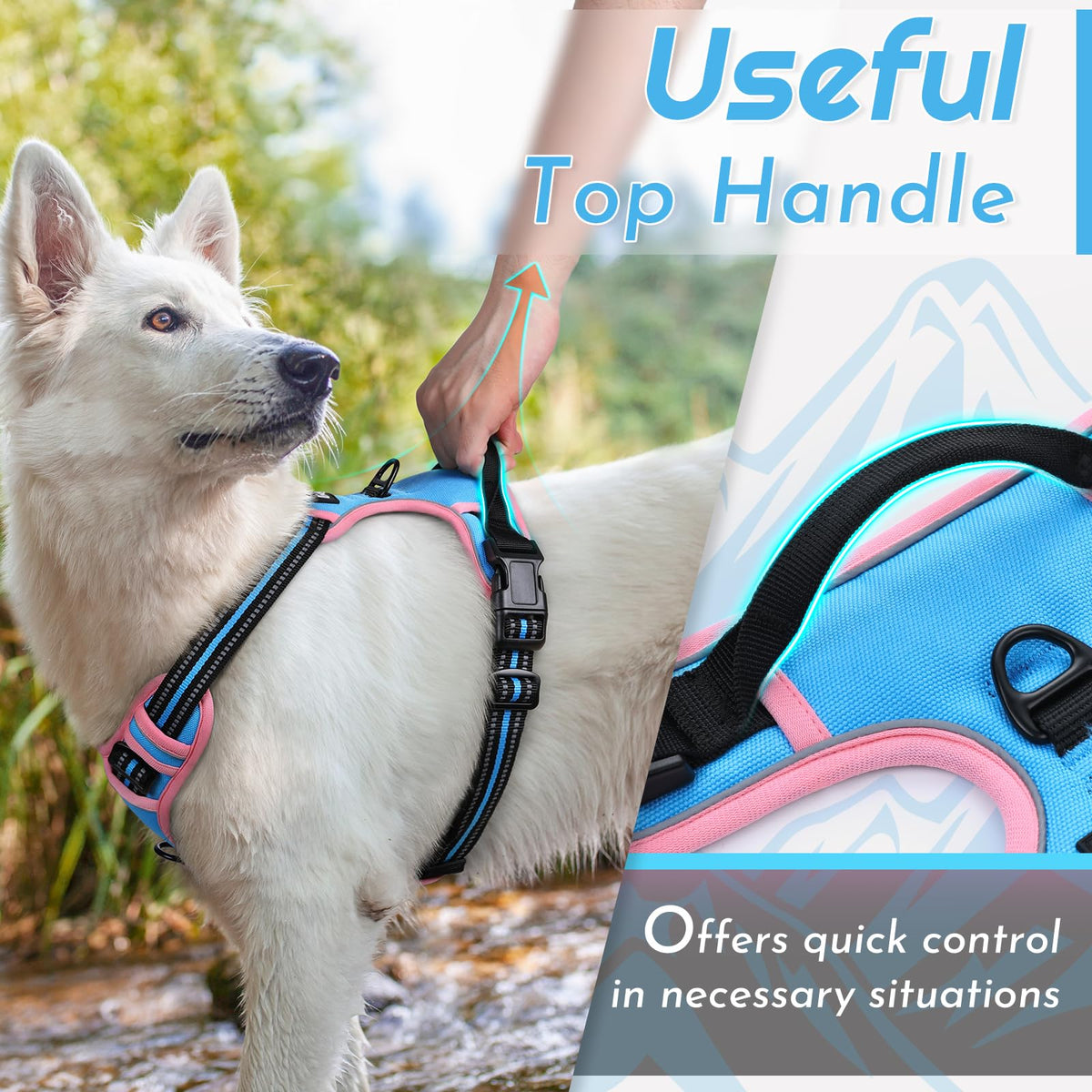 Dog Harness for Large Dogs (Large / Pink & Sky Blue)